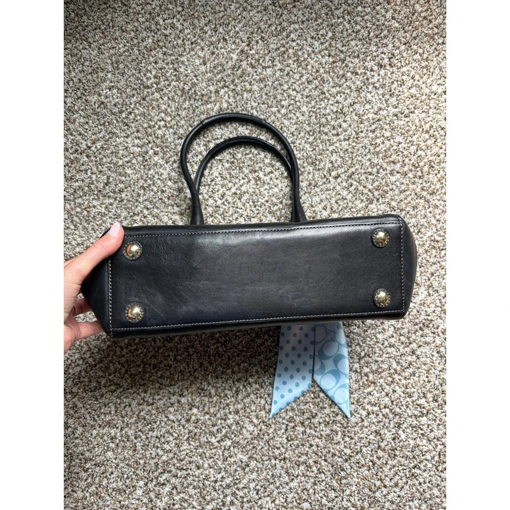 Coach Madeline Shoulder Leather Tote Bag Medium Black Turnlock Blue Scarf 11555